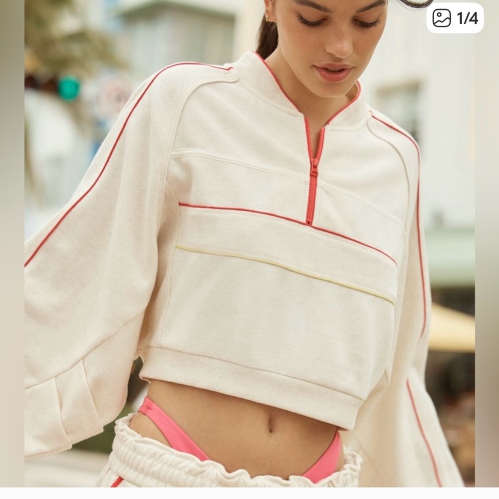 Stylish Cream and Pink Half-Zip Sweatshirt